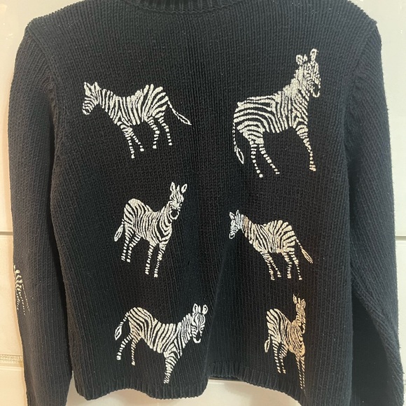 Vintage black & white zebra print zippered sweater gorgeous 1990’s - Picture 3 of 4